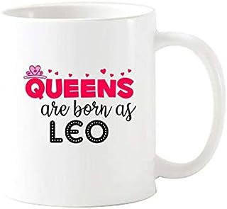 SOUVENIR CONNECT, queens are born as leo. zodiac quote mugs for leo, gifts for leo, printed star sign coffee mugs for leo people, birthday gifts, Zodiac Star Sign Constellation, Zodiac Leo Sign Birthday Gift, Leo Birthday Gift Coffee Mugs, Premium Quality Zodiac Sign Leo Printed Ceramic Coffee Mug White