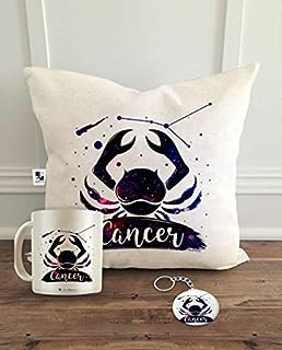 alDivo Cancer Zodiac Sign Printed Combo Gifts | Zodiac Sign Cancer Printed Cushion Cover, Coffee Mug and Key Ring