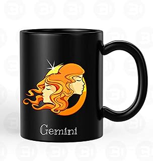 BLISSart Ceramic Coffee Mug, Black, 350 ml, 1 Piece, Gemini Zodiac Sun Sign Printed Gifts for Horoscope Lovers
