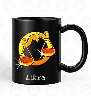 BLISSart Ceramic Coffee Mug, Black, 350 ml, 1 Piece, Libra Zodiac Sun Sign Printed Gifts for Horoscope Lovers