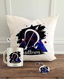 alDivo Sagittarius Zodiac Sign Printed Combo Gifts | Zodiac Sign Sagittarius Printed Cushion Cover, Coffee Mug and Key Ring