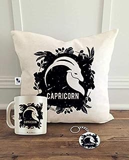alDivo Capricorn Zodiac Sign Printed Combo Gifts | Zodiac Sign Capricorn Printed Cushion Cover, Coffee Mug and Key Ring
