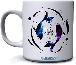 Jhingalala Zodiac Sign Pisces Printed Ceramic Coffee Mug White - 11 Oz Mug Gift for Birthday (JC10257)