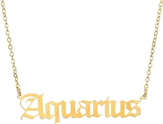 AS Jewels Horoscope Aquarius hand crafted name necklace made with brass in gold finish zodiac sign for girls and boys, astrological sign pendant with chain, perfect for gift