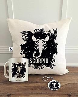 alDivo Scorpio Zodiac Sign Printed Combo Gifts | Zodiac Sign Scorpio Printed Cushion Cover, Coffee Mug and Key Ring