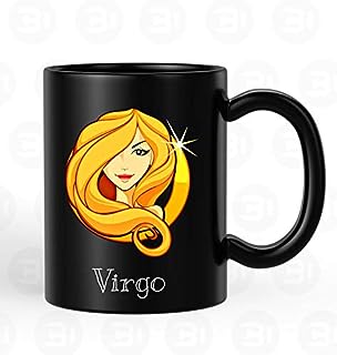 BLISSart Ceramic Coffee Mug, Black, 350 ml, 1 Piece, Virgo Zodiac Sun Sign Printed Gifts for Horoscope Lovers