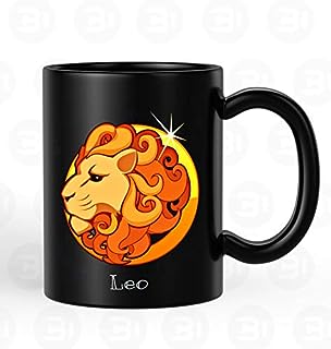 BLISSart Ceramic Coffee Mug, Black, 350 ml, 1 Piece, Leo Zodiac Sun Sign Printed Gifts for Horoscope Lovers