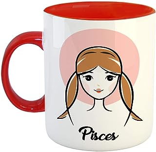 FurnishFantasy Pisces Zodiac Sign Ceramic Coffee Mug - Best Gift for Family and Friends - Color - Red (0478)