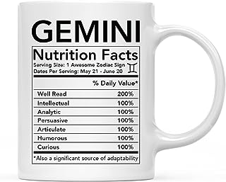 INKOLOGIE Astrological Zodiac Star Sign 11oz. Coffee Mug Gift, Gemini Characteristics Nutritional Facts, 1-Pack, Horoscope Gemini Birthday Christmas Office Cup Gifts Ideas