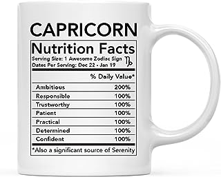 INKOLOGIE Astrological Zodiac Star Sign 11oz. Coffee Mug Gift, Capricorn Characteristics Nutritional Facts, 1-Pack, Horoscope Capricorn Birthday Christmas Office Cup Gifts Ideas