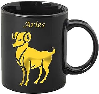 SCPmarts New Zodiac Sigh Black Coffee Mug, Gift Mug, Wedding Gift Mug Zodiac Sun Sign Mug by SCPmarts (Gold Aries)