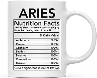 INKOLOGIE Astrological Zodiac Star Sign 11oz. Coffee Mug Gift, Aries Characteristics Nutritional Facts, 1-Pack, Horoscope Aries Birthday Christmas Office Cup Gifts Ideas