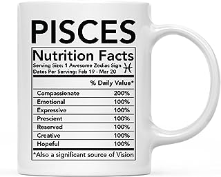 INKOLOGIE Astrological Zodiac Star Sign 11oz. Coffee Mug Gift, Pisces Characteristics Nutritional Facts, 1-Pack, Horoscope Pisces Birthday Christmas Office Cup Gifts Ideas