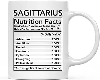 INKOLOGIE Astrological Zodiac Star Sign 11oz. Coffee Mug Gift, Sagittarius Characteristics Nutritional Facts, 1-Pack, Horoscope Sagittarius Birthday Christmas Office Cup Gifts Ideas