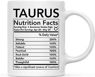 INKOLOGIE Astrological Zodiac Star Sign 11oz. Coffee Mug Gift, Taurus Characteristics Nutritional Facts, 1-Pack, Horoscope Taurus Birthday Christmas Office Cup Gifts Ideas