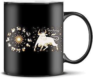 Phone Antics Zodiac Sign Coffee Cup Tea Mug Zodiac Printed Black Coffee Mug Zodiac Sign Mug Horoscope Cup Gift for Friend Brother Sister Couple - Taurus (♉︎)