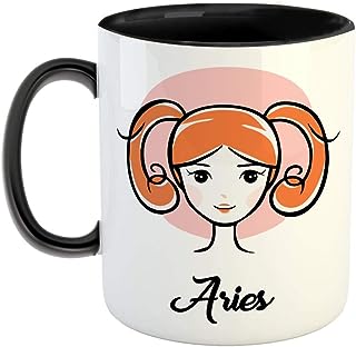 FurnishFantasy Aries Zodiac Sign Ceramic Coffee Mug - Best Gift for Family and Friends - Color - Black (0467)