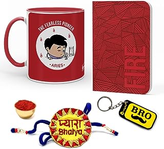 Indigifts Rakhi Gift For Brother Red Handle Coffee Mug, Zodiac Sign Gifts for Rakhi Zodiac Sign Related Gifts, Rakhi Zodiac Sign Gifts, Gemini Zodiac Sign Gift for rakhi, Gemini Zodiac Sign Diary