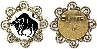 no/no Constellation Taurus Zodiac Sign Flower Brooch Pins Jewelry Gift for Girls
