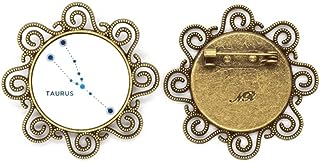 no/no Taurus Constellation Sign Zodiac Flower Brooch Pins Jewelry Gift for Girls