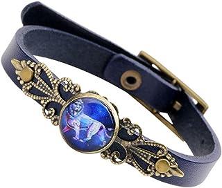Young & Forever Valentine Gift Zodiaco Choose Your Zodiac Sign Constellation Handmade black Genuine leather bracelet for men stylish boys bracelets leo bracelet