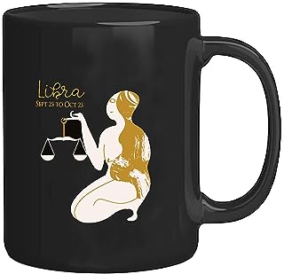Northland Zodiac Sign Libra Black Mug with Customised Name - Gift for Birthday