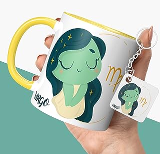 NH10 DESIGNS Zodiac Sign Virgo Printed Coffee Mug with Keychain Unique Gift Mug For Men, Women, Sister, Mother, Daughter, Father, August & September Horoscope Birthday Gift, Pack of 2 (Microwave Safe Ceramic Tea Coffee Mug-350ml) (ZDMK1 144)