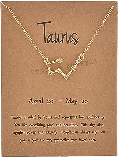 Young & Forever Rakhi Gift Friendship Day Gifts Special 18K Gold Plated Cubic Zirconia Taurus Necklace 12 Zodiac Sign Constellation Letter Pendant Necklace for Women Girls, 18" Birthday Gift