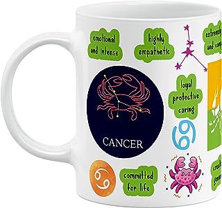 Higher Self - Cancer Zodiac Constellation sign - Ceramic Coffee |Tea| Milk Mug - Motivational Quirky Cup Birthday Anniversary Gift for girls, men, women, astrology -horoscope lovers|330 ml -White(D16)