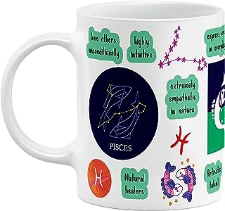 Higher Self - Pisces Zodiac Constellation Sign - Ceramic Coffee |Tea| Milk Mug - Motivational Quirky Cup Birthday Anniversary Gift for Girls, Men, Women, Astrology -Horoscope Lovers|330 ml-White(D24)