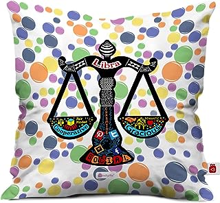 Indigifts Star Sign Air Bubbles with Weighing Scale White Cushion Cover 12x12 Inches with Filler - Libra Cushion Cover, Sun Sign Gifts, Zodiac Gifts, Star Sign Gifts
