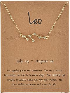 Young & Forever 18K Gold Plated Cubic Zirconia Leo Necklace 12 Zodiac Sign Constellation Letter Pendant Necklace for Women Girls, 18" Birthday Gift