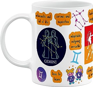Higher Self - Gemini Zodiac Constellation sign - Ceramic Coffee |Tea| Milk Mug - Motivational Quirky Cup Birthday Anniversary Gift for girls, men, women, astrology -horoscope lovers|330 ml -White(D15)