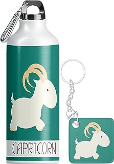 NH10 DESIGNS Zodiac Sign Capricorn Aluminium Printed Sipper Bottle with Keychain Leakproof Water Bottle 600ml for Girls Boys Men Women Sister Brother Friends, December & January Horoscope Birthday Gift, Pack of 2 (ZDSK1 07)