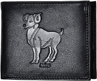 Hawai Aries Zodiac Sign Genuine Leather Black Wallet for Men with Multiple Cards Slots and Photo Id Window