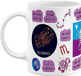 Higher Self - Scorpio Zodiac Constellation sign - Ceramic Coffee |Tea| Milk Mug - Motivational Quirky Cup Birthday Anniversary Gift for girls, men, women, astrology -horoscope lovers|330 ml-White(D20)