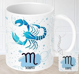 NH10 DESIGNS Zodiac Sign Scorpio Printed Coffee Mug with Keychain Unique Gift Mug For Men, Women, Sister, Mother, Daughter, Father, October & November Horoscope Birthday Gift, Pack of 2 (Microwave Safe Ceramic Tea Coffee Mug-350ml) (ZDMK1 79)
