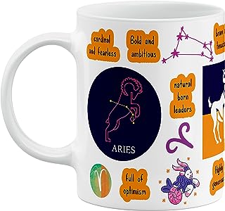 Higher Self - Aries Zodiac Constellation sign - Ceramic Coffee |Tea| Milk Mug - Motivational Quirky Cup Birthday Anniversary Gift for girls, men, women, astrology -horoscope lovers| 330 ml -White(D13)