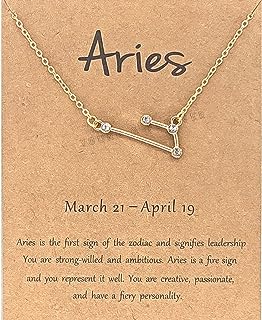 Young & Forever Rakhi Gift Friendship Day Gifts Special 18K Gold Plated Cubic Zirconia Aries Necklace 12 Zodiac Sign Constellation Letter Pendant Necklace for Women Girls, 18" Birthday Gift