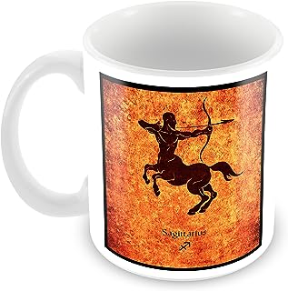 BeyondTrendz Sagittarius Zodiac Sign Orange Sun Sign Horoscope Printed Gift Ceramic Coffee Mug & Tea Cup (350 ml, 11 oz)